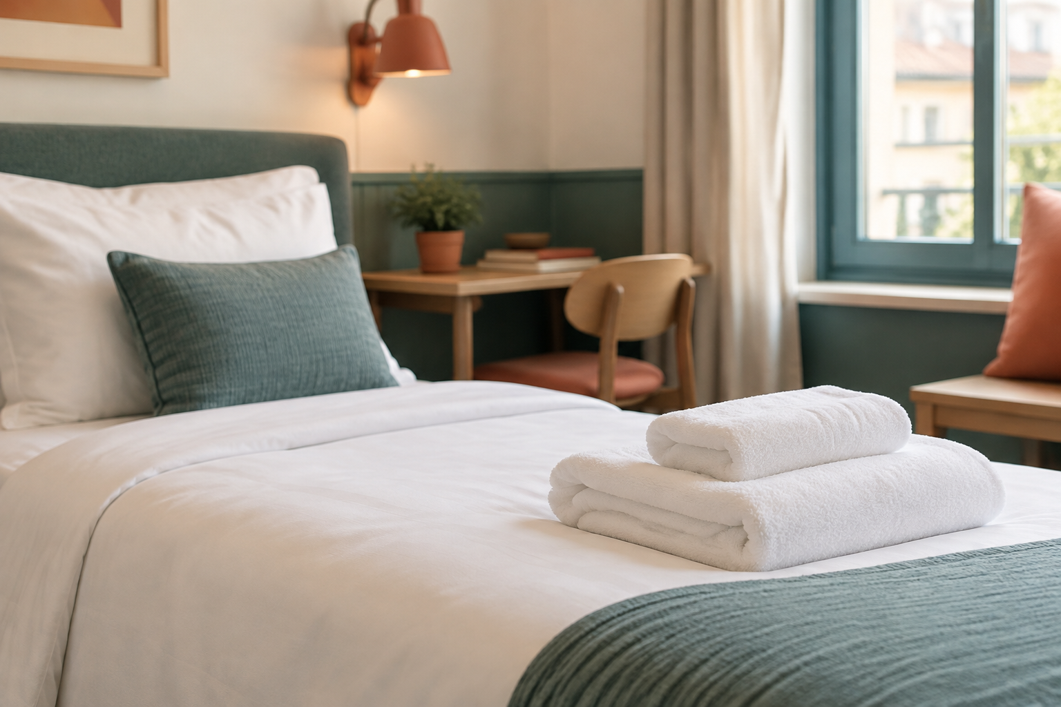 Fresh white bed linen on a made bed